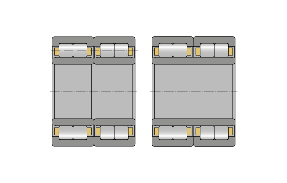 Mehrreihige Zylinderrollenlager der Bauart NNU60 (links) und NU60 (rechts)
