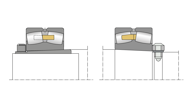 左侧：带螺母和锁紧垫片的紧定套 | 右侧：带螺钉和垫片的锁紧螺栓